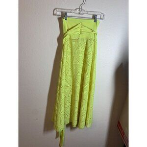 Legaci Neon Yellow Strapless Lace Dress Swim Cover Women's Size Small Y2K AE2